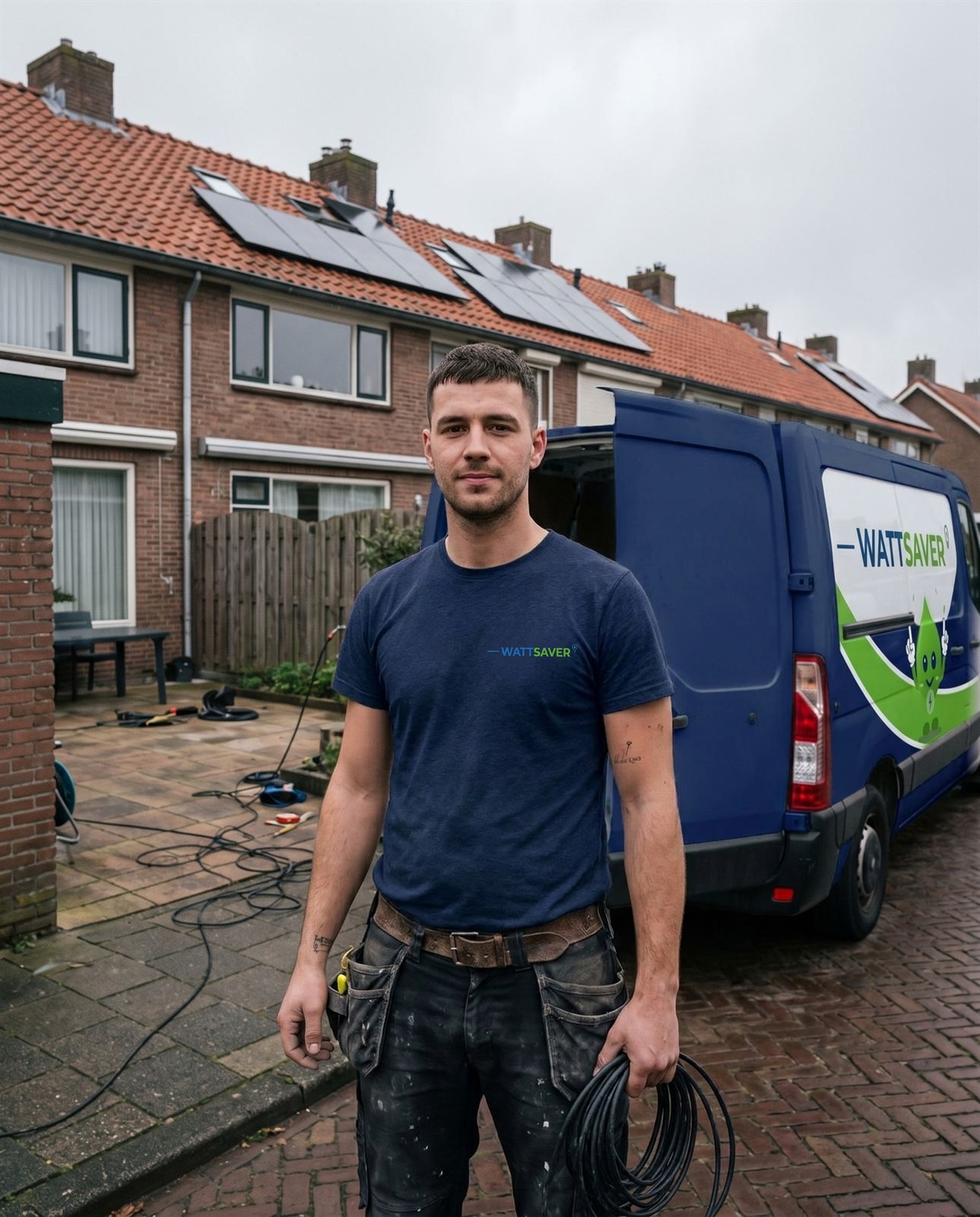 Portret van een Wattsaver-monteur op locatie